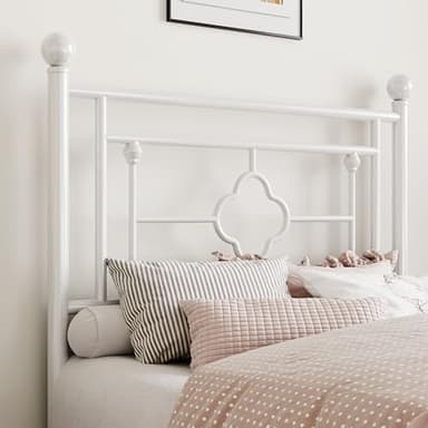 SHA CERLIN 14 Inches Twin Size Metal Platform Bed Frame/Vintage Iron-Art Headboard and Footboard/Mattress Foundation for Storage/No Box Spring Needed/Noise-Free/Easy Assembly/White - Image 4