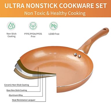 M MELENTA Pots and Pans Set Ultra Nonstick, Pre-Installed 11pcs Cookware Set Copper with Ceramic Coating, Stay cool handle & Nylon Kitchen Utensils, Gas/Induction Compatible, 100% PFOA Free - Image 6