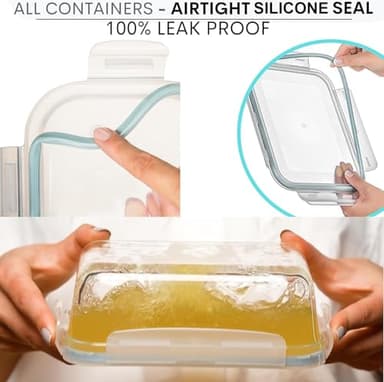 Razab 16 Pc (Set of 8) 30 Oz Glass Meal Prep Containers with Lids, Airtight Large Glass Food Storage Containers, Reusable Leak Proof BPA Free, Freezer to Oven and Dishwasher Safe - Image 3