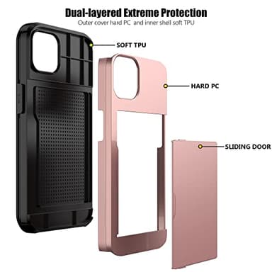 Nvollnoe for iPhone 13 Pro Case with Card Holder Heavy Duty Protective Dual Layer Shockproof Hidden Card Slot Slim Wallet Case for iPhone 13 Pro for Men&Women(Rose Gold) - Image 3