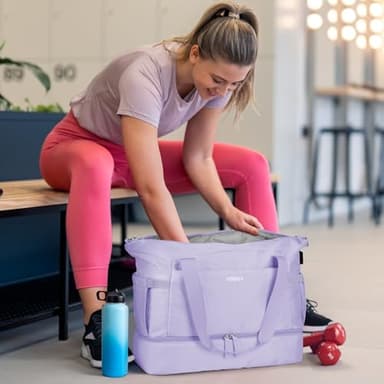 ETRONIK Gym Bag for Women, Travel Duffel Bag with USB Charging Port, Weekender Overnight Bag with Wet Pocket and Shoes Compartment for Women, Travel, Gym, Yoga (Purple) - Image 2