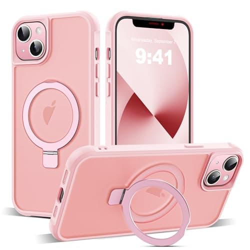 SKYLMW Compatible with iPhone 13 Case & iPhone 14 Case with Invisible Magnetic O-Ring Stand Translucent Case for iPhone 13 & 14 6.1" [Compatible with MagSafe][Great Grip Feeling], Pink - Image 1