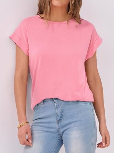 ANRABESS Womens Tops Summer Cap Sleeve Basic Tee Shirts 2025 Trendy Loose Fit Casual Dressy Business Work Tshirts Clothes Pink Large - Image 4