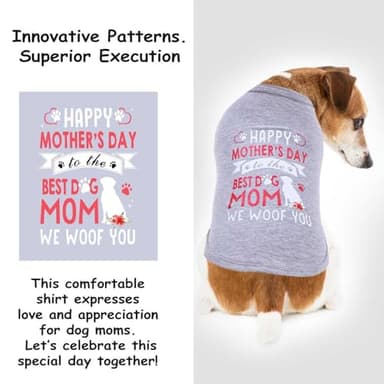 Wollmix Happy Best Dog Mom Mother's Day Small Dog Clothes Outfit T-Shirts Gifts for Women – Large Medium Sized Girl Female Puppy Sleeveless Holiday Apparel Vest with Slogan Print M Woof - Image 6