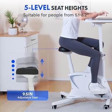FLEXISPOT Exercise Bike with 2D Desktop, Space Saving Under Desk Bike with Removable Desk, Stationary Bikes Upright Indoor Bikes with 8 Level Magnetic Resistance Upgraded Pro Flywheel, V9PRO-White - Image 5