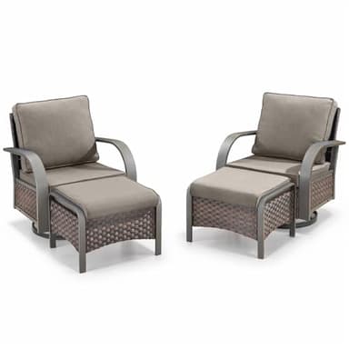 Belord 4 Pieces Patio Furniture Sets - Swivel Rocker Outdoor Chairs with Ottomans, All Weather Wicker Swivel Furniture Glider Seating Set for Porch Deck Sunroom Backyard - Image 2