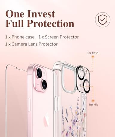 GVIEWIN for iPhone 15 Plus Case, [3 in 1] with Screen Protector & Camera Lens Protector, Clear Soft Shockproof Slim Fit Floral Phone Cover for Women Girls 2023 6.7" (Floratopia/Colorful) - Image 7