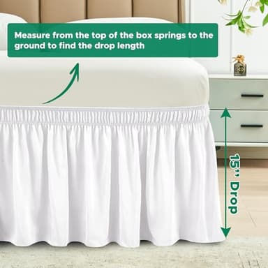 Biscaynebay Wrap Around Bed Skirts for Queen Beds 15" Drop, White Adjustable Elastic Dust Ruffles Easy Fit Wrinkle & Fade Resistant Silky Luxurious Fabric Machine Washable - Image 3