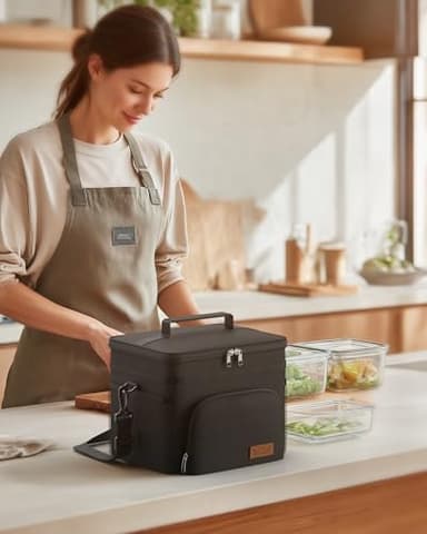 HOTOR Insulated Lunch Box for Men & Women - Leak-Proof Cooler Lunch Bag with 4 Pockets, Adjustable Strap, Ideal for Work, Picnic, Travel - Medium, Black, 10.2"×6.9"×8.5" - Image 7