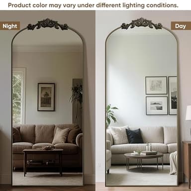 Antok Arched Full Length Mirror, 81"x41" Floor Mirror with Carved, Full Body Mirrors for HomeDecor, Standing/Halling Large Wall Mirror for Bedroom, Living Room, Cloakroom, Bronze, Retro Style - Image 5