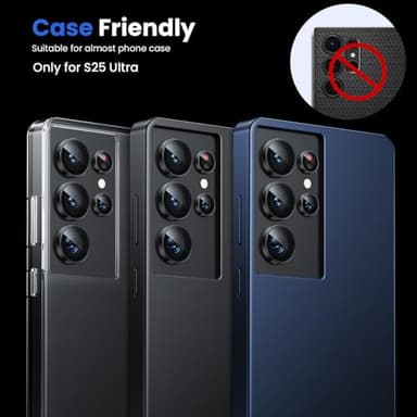 WSKEN for Samsung Galaxy S25 Ultra Camera Lens Protector - Ultra Thin Case Friendly, 9H Shatterproof Tempered Glass with Aluminum Metal Circle Camera Screen Protector Cover Accessories, Black - Image 5