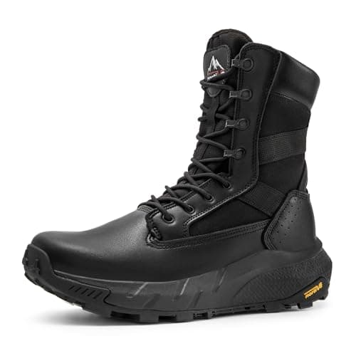 NORTIV 8 Men's Breathable Tactical Military Work Boots Side Zipper Leather Lightweight Hiking Motorcycle Combat Boots 8 Inches Peakforce,Size 7,Black,SNMT242M - Image 1