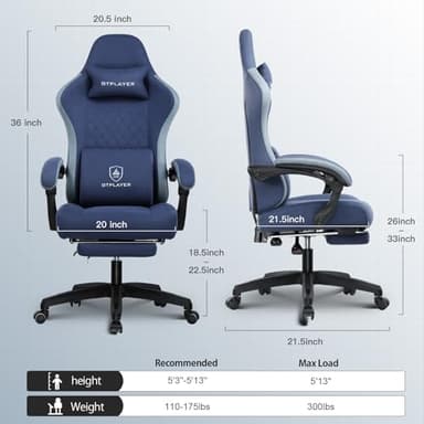 GTPLAYER Gaming Chair, Computer Office Chair with Pocket Spring Cushion, Linkage Armrests and Footrest, High Back Ergonomic Computer Chair with Lumbar Support Task Chair with Footrest(Blue) - Image 2