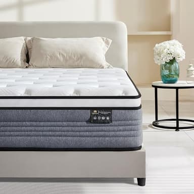 Vipcute King Mattress, 12 Inch King Size Mattresses, 12 Inch Hybrid Pocketed Coil Mattress in a Box with Gel Memory Foam, Medium Firm, CertiPUR-US Certified - Image 1