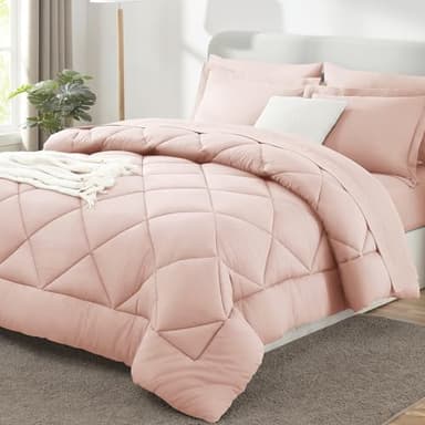 CozyLux King Size Comforter Set Blush Pink - 7 Pieces Bed in a Bag King, Luxury Soft Bed Set for All Seasons, Bedding Set with Down Alternative Comforter, Sheets, Pillowcases & Shams - Image 1