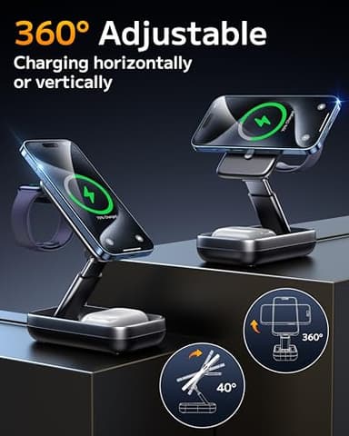 3 in 1 Foldable Wireless Charging Station for Apple Devices 20W Fast Mag-Safe Charger Stand Magnetic Wireless Charger for iPhone 15 14 13 12 Series AirPod iWatch Charger Multiple Devices Adapter - Image 3