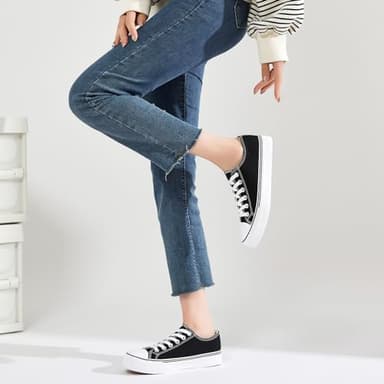 FRACORA Womens White Black Canvas Sneakers Low Top Canvas Shoes for Women Tennis Shoes(Black,US8.5) - Image 6