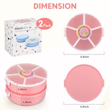 Aimsnk Kids Original Snack Spinner Bundle - Reusable Snack Container with 5 Compartment Dispenser and Lid | BPA and PVC Free | Dishwasher Safe | No Spill, Leakproof,for Toddlers (Pink) - Image 6