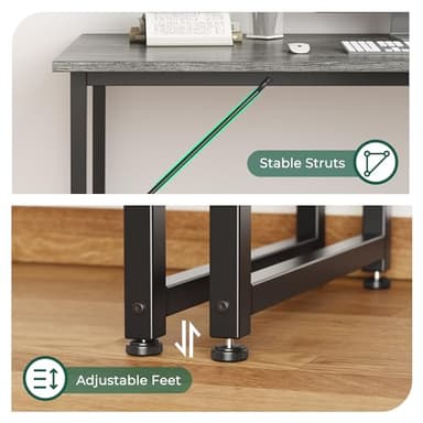 Huuger Computer Desk, 55 Inch Home Office Desk, Gaming Writing Work from Home Study Desk, Large Legroom, Sturdy Metal Frame, Modern Simple, Grey - Image 8