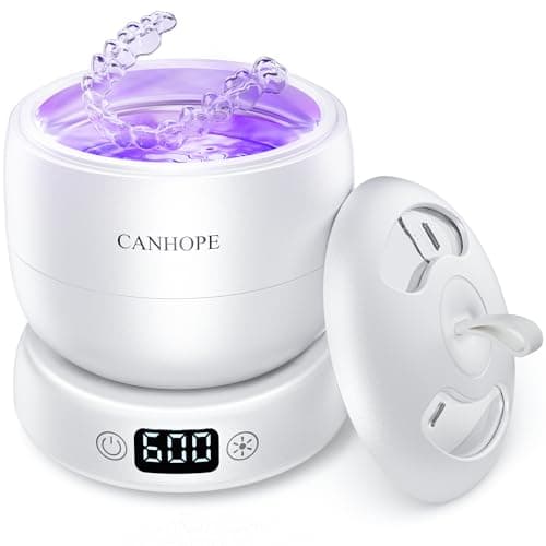 CANHOPE Ultrasonic Retainer Cleaner Machine, 42kHz Professional for Dentures, Aligners, Mouth Guards, Jewelry - IPX7 Waterproof Durable Removable Base and Top Cover, 3 Timer Settings, Quiet White - Image 1