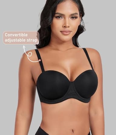 DotVol Women's Multiway Strapless Bra Full Figure Underwire Contour Beauty Back Plus Size Bra(38D, Black) - Image 4