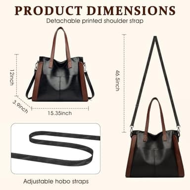 Large women tote bag: Leather handbag purse for ipad books phone - shoulder satchel with strap adjustable for girls ladies females - Image 2