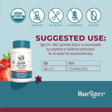 MaryRuth Organics Hair | Skin | and Nails Vitamins | Biotin Gummies with Vitamin C & Vitamin E | Hair Growth Vitamins | Skin Care | Nail Strength | USDA Organic Gummies for Ages 14+ | 60 Count - Image 3