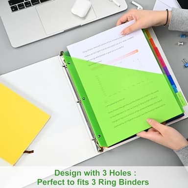 8-Tab Binder Dividers - Index Pockets Divider for 3 Ring Binders, 3-Hole Plastics Sheets Protectors for US Letter Size in 0.5'', 1'', 2'', 3 inch Binders, 8 Colors (XY004) (1 Pack) - Image 5