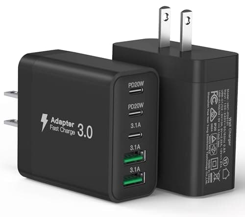 USB C Charger Block, [2-Pack] 50W 5-Port Fast Charger 20W Type C Charging Block 3.1A USB Wall Charger Dual Port PD+QC Charging Cube for iPhone 16 15 14 13 12 11 Pro Max XS, iPad, Samsung, Black - Image 1