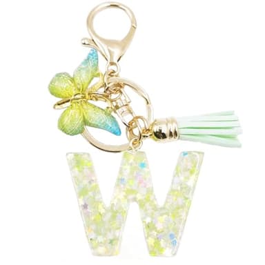 Jtkdxqs A-Z Letter Keychain With Tassel Butterfly - Green Car Keychain for Women's Backpack Handbags Pendant, Letter W