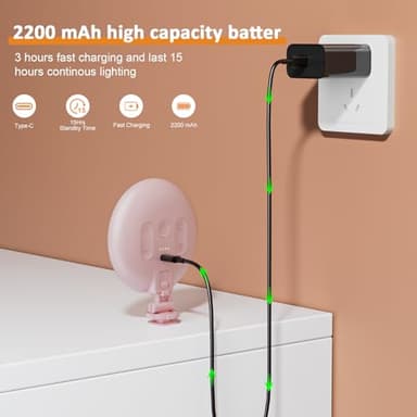 Anautin 60 LED Ring Light, Rechargeable Selfie With Front & Back Clip, 2500-6500K Portable Phone, Adjustable 3 Modes for iPhone, iPad, Tablet, Laptop, CRI97+, 90 Grams (Pink) - Image 6