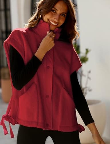 OPCAKM Women's Fuzzy Fleece Vest Oversized Sleeveless Sherpa Jacket Warm Button Down Gilet Outerwear with Pockets(Red-XS) - Image 4