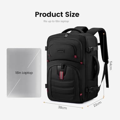 LOVEVOOK Backpack Men - 18inch Travel laptop backpack 45L Large Carry On Backpack Personal Item Size, Airline Approved waterproof backpack with 3 Packing Cubes,Black&Gray - Image 5