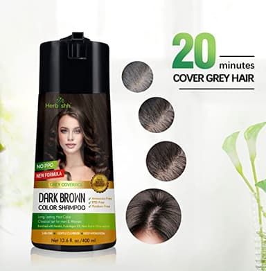 Herbishh Hair Color Shampoo for Gray Coverage - Enriched Formula with Conditioner - Long Lasting & DIY (DARK BROWN) - Image 4
