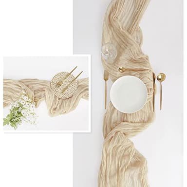 FEXIA 10 Pack Beige Gauz Table Runner 35x120 Inches Ivory Cheesecloth Rustic Boho Table Runner for Bridal Shower Wedding Party First Communion Centerpiece Engagement Rustic Boho Decoration - Image 7