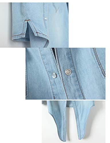 Omoone Women's 3/4 Sleeve Denim Crop Top Tie Knot Shirt Cardigan (0774-Light Blue-M) - Image 6