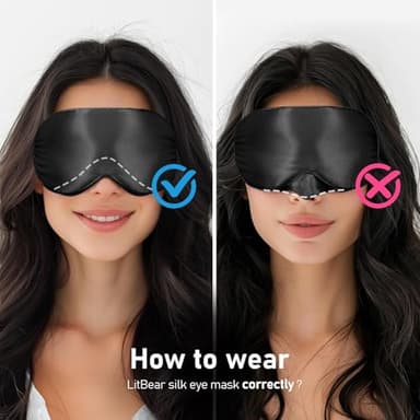 LitBear 100% 22 Momme Mulberry Silk Sleep Mask - 3D Contoured Eye Mask for Men & Women, Soft Breathable Sleeping Mask with Adjustable Strap, Perfect Blocks Light for Sleeping (Black) - Image 8