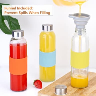 Zukro Glass Water Bottles with Grip Silicone Sleeve 18 oz, 6 Pack Reusable Leak Proof Juice Bottles for Juicing, Beverage Storage, Airtight Stainless Steel Lid, Drinking Jar with Cap, BPA Free - Image 9