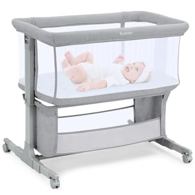 Ezebaby Bedside Bassinet for Baby, Portable Baby Bassinet Bedside Sleeper for Newborn Infants with Wheels Storage Basket, Adjustable 7 Heights and All Mesh Sides - Image 1