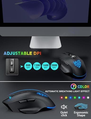 Wireless Keyboard and Mouse Backlits, Wrist Rest, LED Mouse, Rechargeable Ergonomic Keyboard with Phone Holder, Silent Light Up Combo for Computer, Mac, PC, Laptop, Chromebook (Black) - Image 6