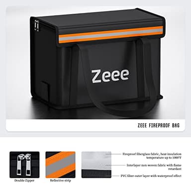 Zeee Lipo Battery Bag Fireproof Explosionproof Safe Bag Extra Large Capacity Lipo Battery Storage Guard Safe Pouch for Charge & Storage(14.17 * 7.87 * 9.84in) - Large Size - Image 3