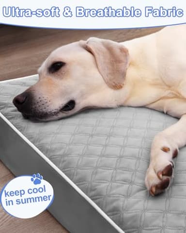KSIIA Orthopedic Dog Bed Extra Large Dog Bed with Removable Machine Washable Cover Waterproof Crate Pad with Egg Crate Foam and Non-Slip Bottom, 47x29 Inch, Light Gray - Image 2