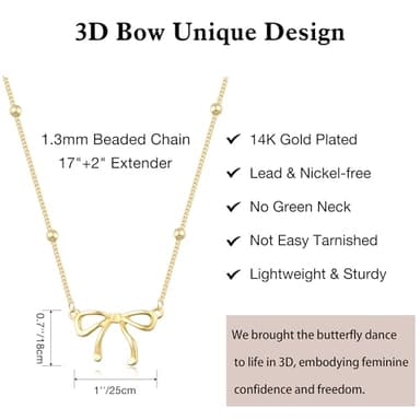 Andsion 14K Gold Plated Necklace for Women, Gold Plated Bow Necklace for Women, Dainty Gold Plated Pendant Choker Necklace - Image 3