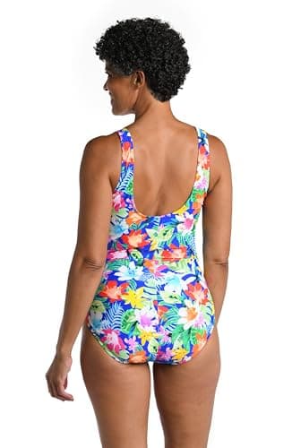 Maxine of Hollywood Women's Standard Over The Shoulder Shirred One Piece Swimsuit, Multi//Hula Holiday, 8 - Image 2