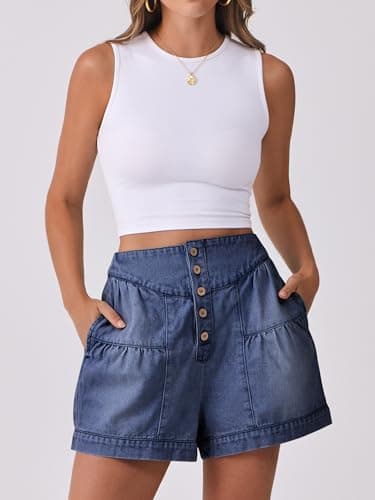 ANRABESS Women's Denim Shorts Summer Baggy High Waisted Flowy Wide Leg Buttons Pleated Casual Jean Shorts 2025 Fashion Skorts Blue X-Large - Image 2