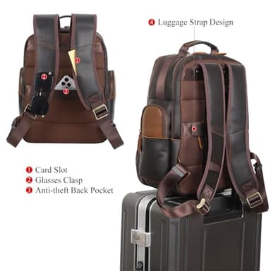 TIDING Leather Backpack 15.6 inch Laptop Backpack Vintage Business Travel Bag Large Capacity Daypacks - Image 2