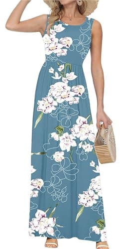 AUSELILY Women's Summer Sleeveless Loose Maxi Dress Casual Long Dresses with Pockets 2025 New (3XL, Light Blue) - Image 3