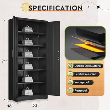 DEVAISE Metal Garage Storage Cabinet with 2 Doors and 5 Adjustable Shelves, 71'' Black Lockable Steel File Cabinet for Garage, Home, Office, Shool, Gym - Image 3