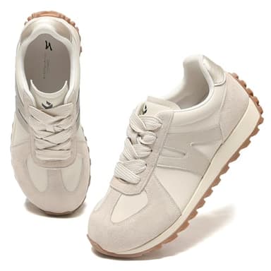 somiliss Wide Toe Box Shoes for Women Microfiber Leather Suede Patchwork Non-Slip Casual Walking Shoes Comfortable Gym Tennis Running Shoes Workout Womens Fashion Sneakers Beige - Image 1