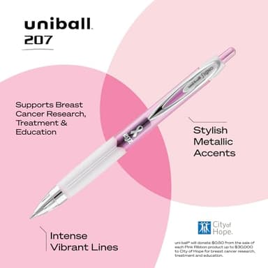 uni-ball 207 Retractable Gel Pens, Medium Point (0.7mm), Black, Pink Ribbon Edition, 12 Count - Image 3